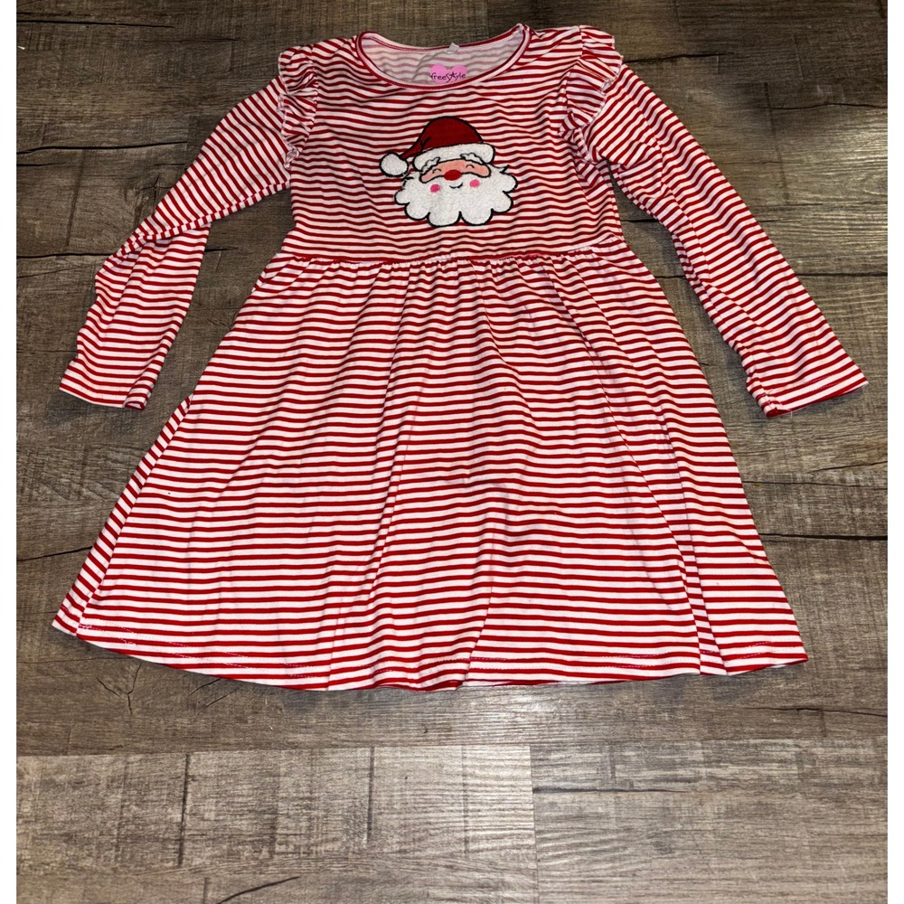 FreeStyle Revolution Girls Red White Striped Santa Christmas Dress Size 6